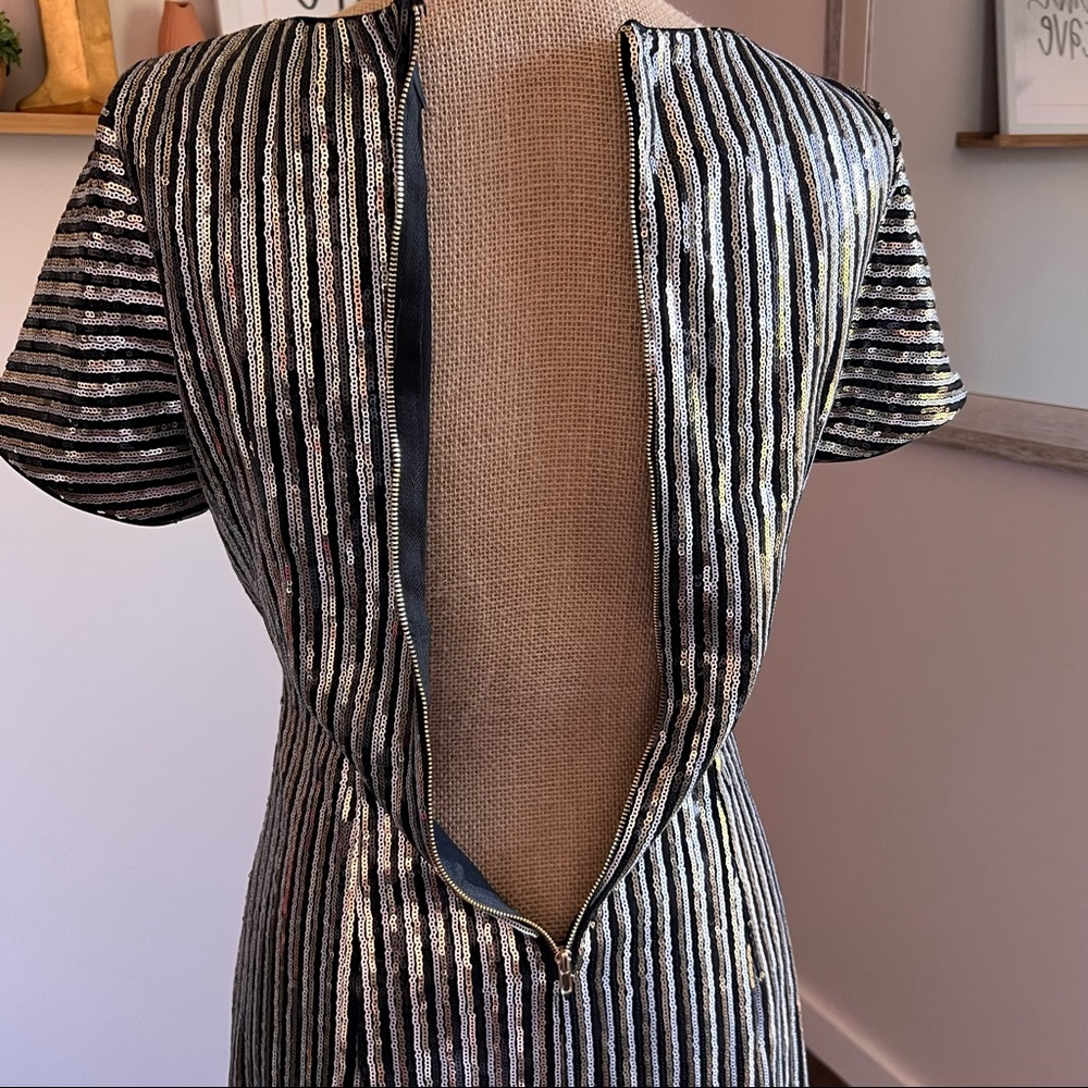Lulu’s Black Gold Silver Striped Sequin Mini Dress - Picture 14 of 16